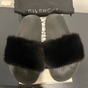Givenchy Black Fur Slides